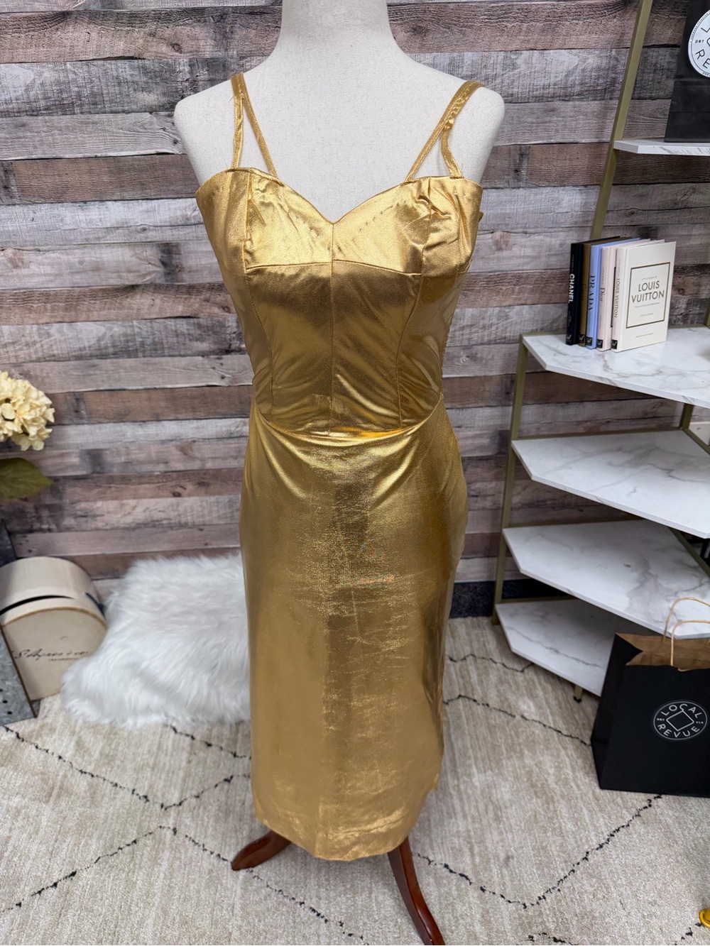 Gold Lame Spaghetti Strap Sheath